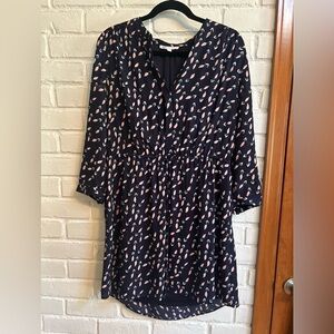 DR2 Navy and Pink Leaf Print Long Sleeve Dress